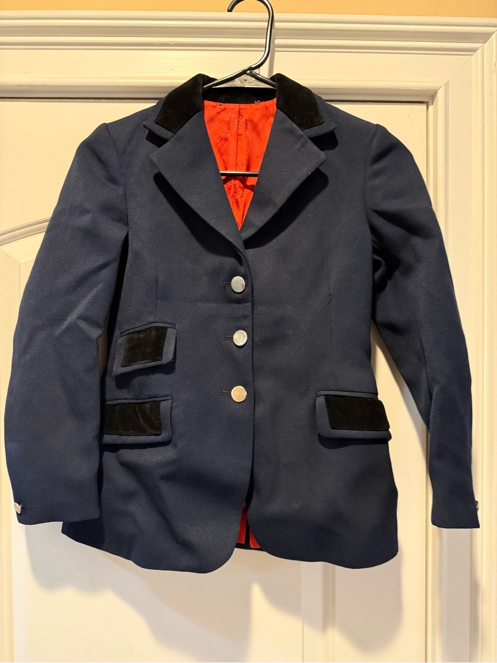 Pytchley Navy Equestrian English youth riding show coat Velvet Trim